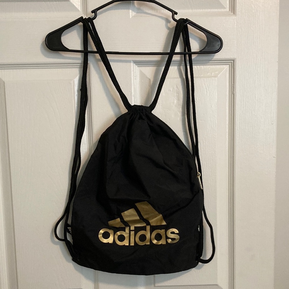 Adidas Black and Gold Drawstring Backpack